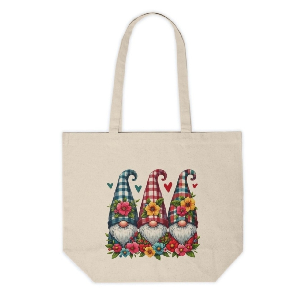 Spring Floral Garden Gnome Custom Canvas Tote Bag